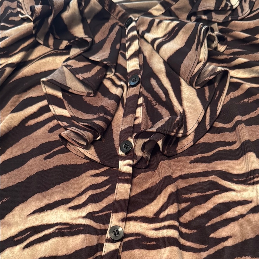 Nine West Brown Ruffled Buttoned Blouse - Picture 5 of 9